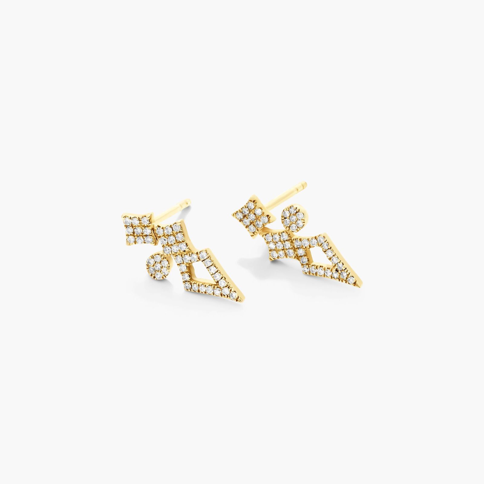 Geometric Cluster Diamond Earrings In 14K Yellow Gold