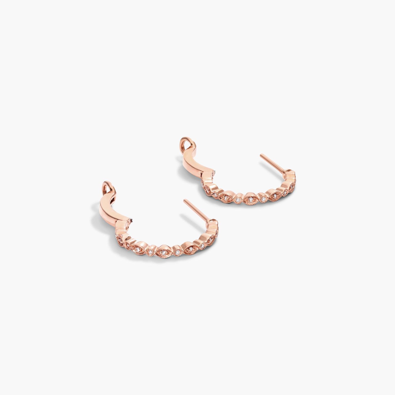 Petite Diamond Milgrain Earrings In 14K Rose Gold