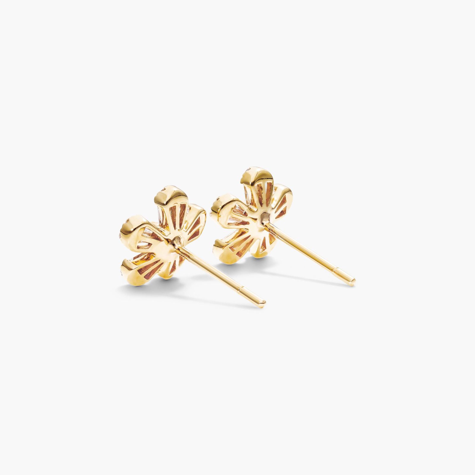 Flower Diamond Earrings With Baguette Cut And Round Diamonds In 14K Yellow Gold