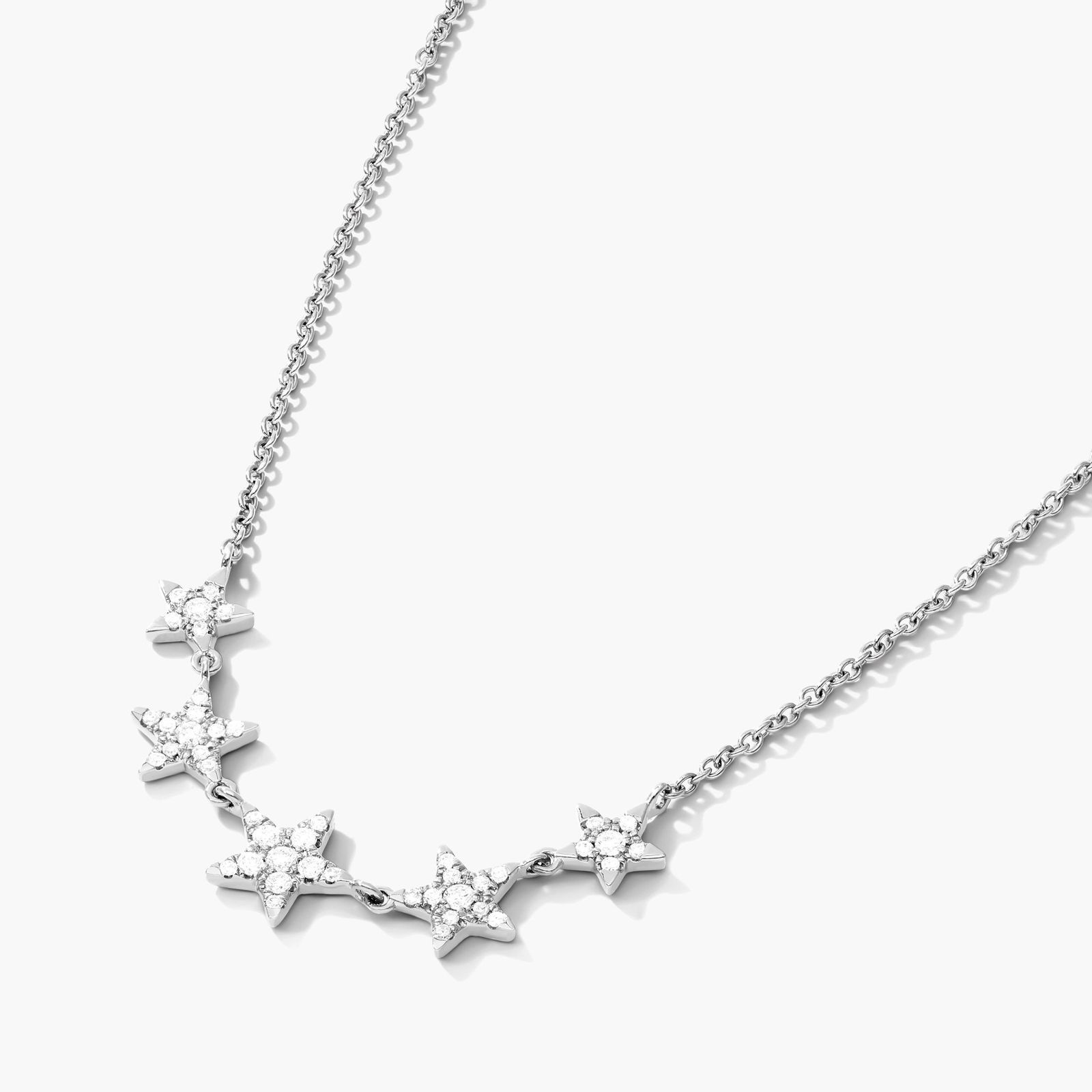 Graduated Diamond Star Necklace In 14K White Gold