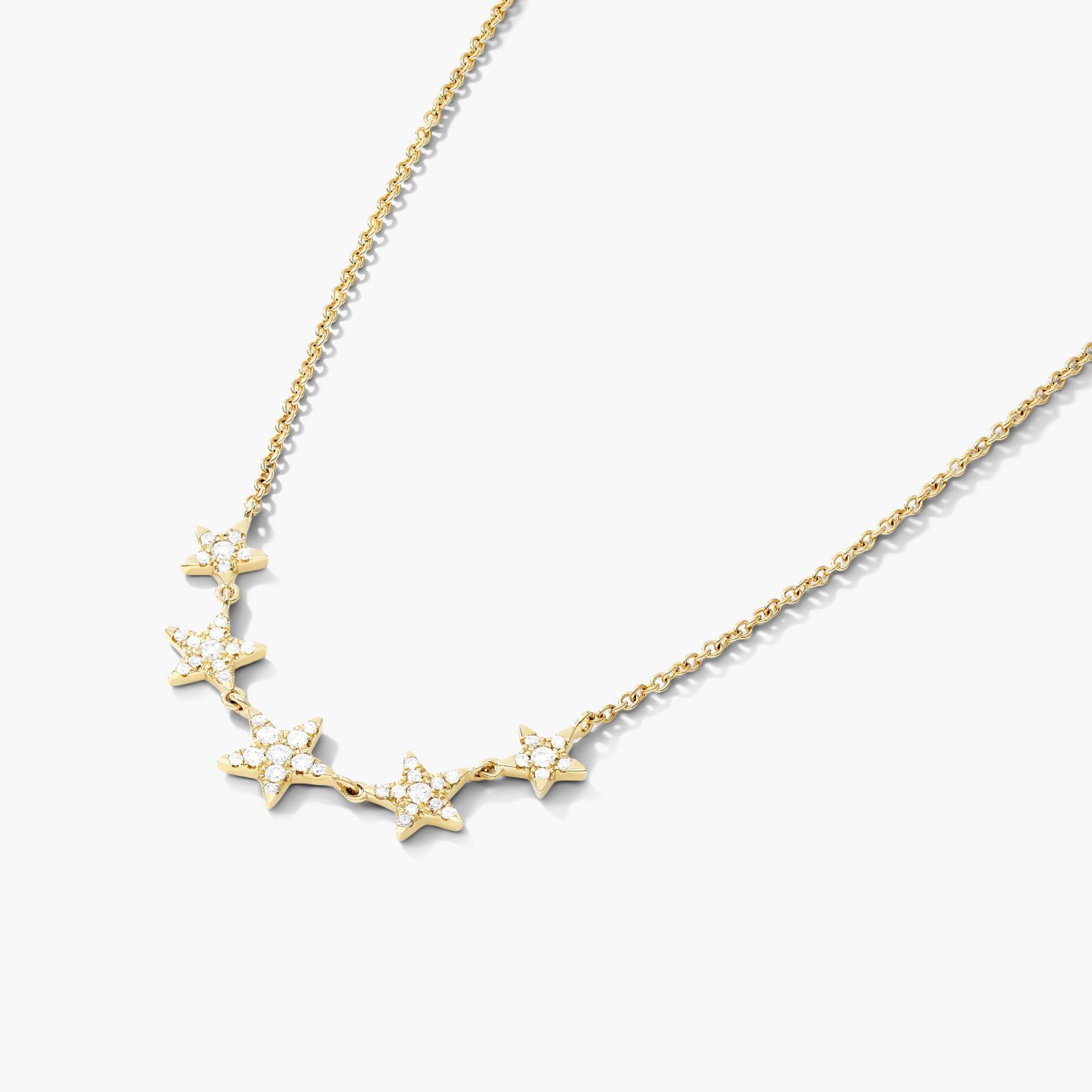 Graduated Diamond Star Necklace In 14K Yellow Gold