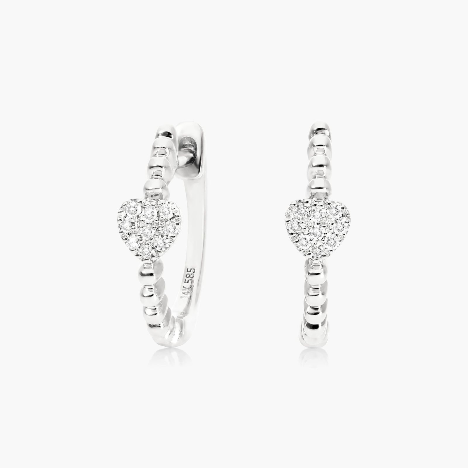Huggie Heart Shape Diamond Hoop Earrings In 14K White Gold