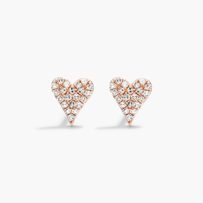 Heart Earrings With Round Diamonds In 14K Rose Gold