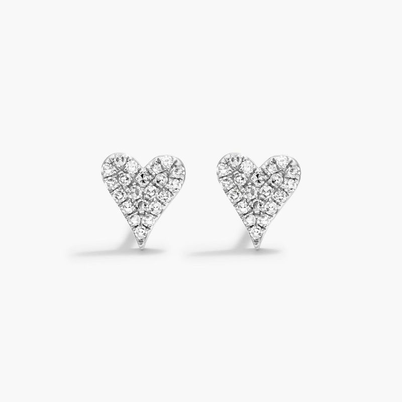 Heart Earrings With Round Diamonds In 14K White Gold