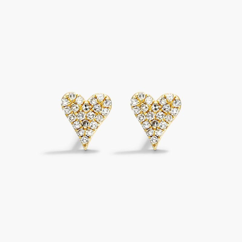 Heart Earrings With Round Diamonds In 14K Yellow Gold