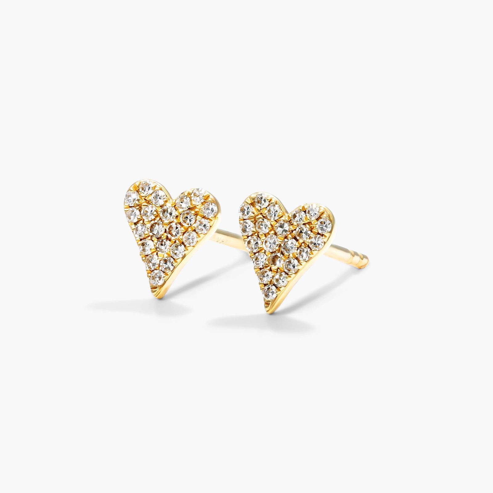 Heart Earrings With Round Diamonds In 14K Yellow Gold