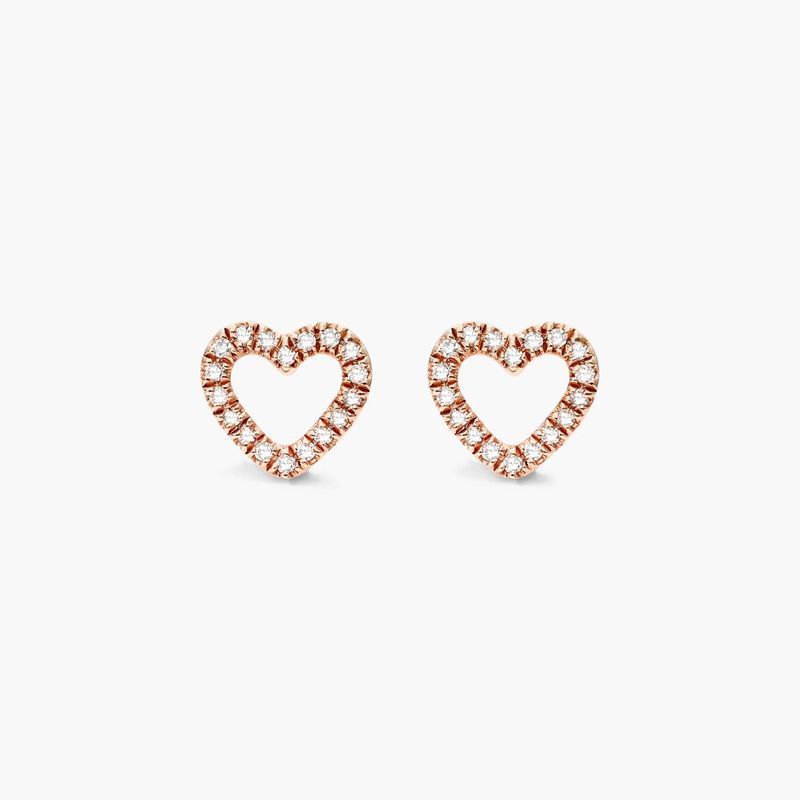 Open Heart Shape Diamond Earrings In 14K Rose Gold