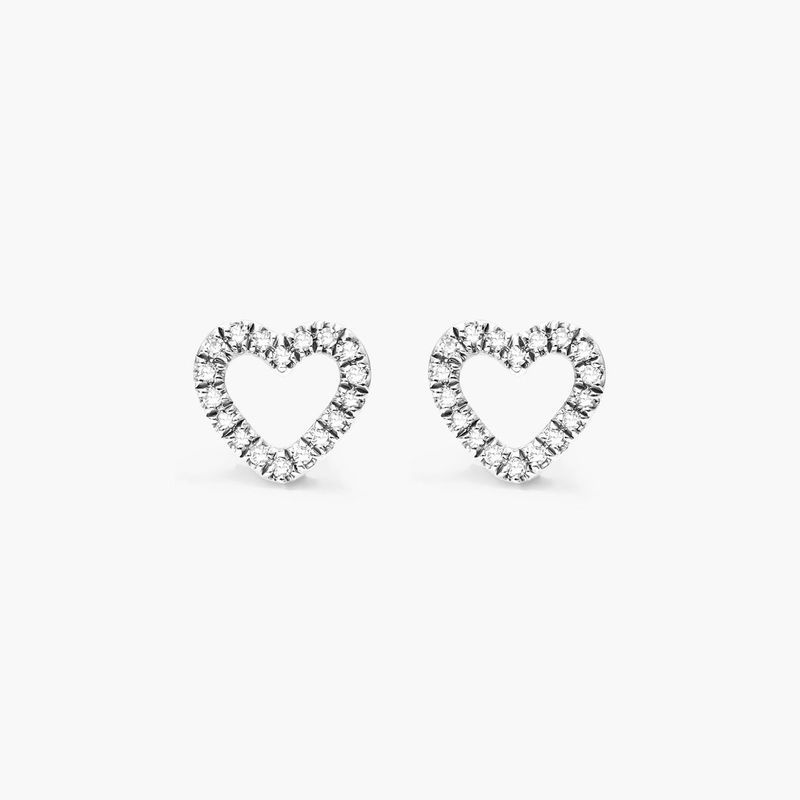 14K White Gold Open Diamond Heart Earrings