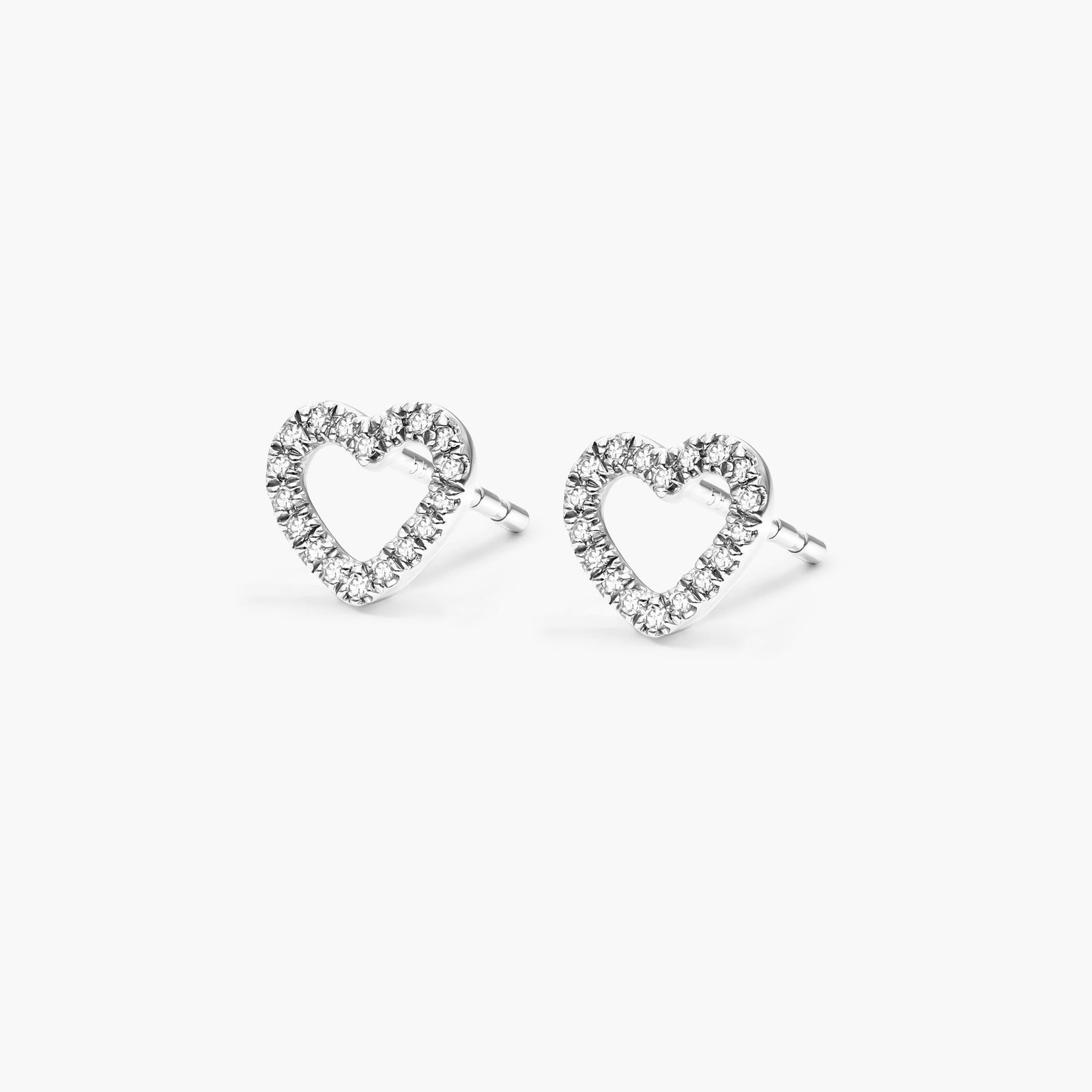14K White Gold Open Diamond Heart Earrings