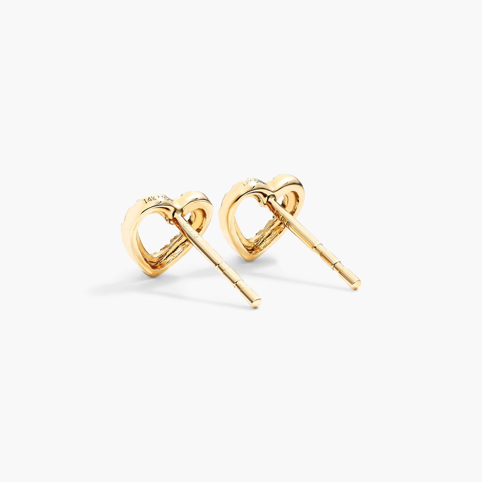 Open Heart Shape Diamond Earrings In 14K Yellow Gold