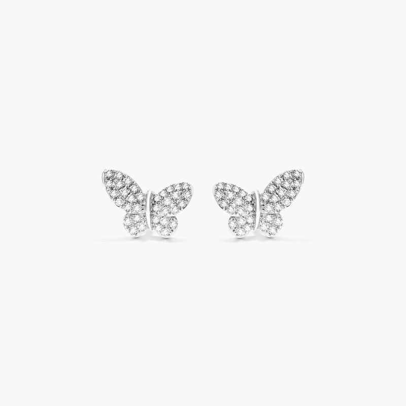 Petite Butterfly Diamond Earrings In 14K White Gold