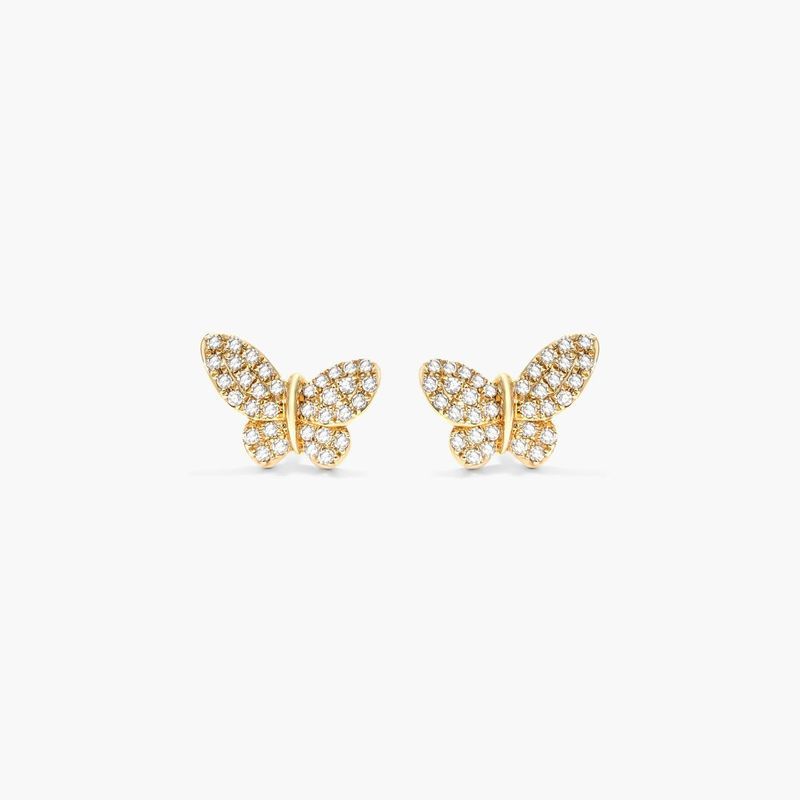 Petite Butterfly Diamond Earrings In 14K Yellow Gold