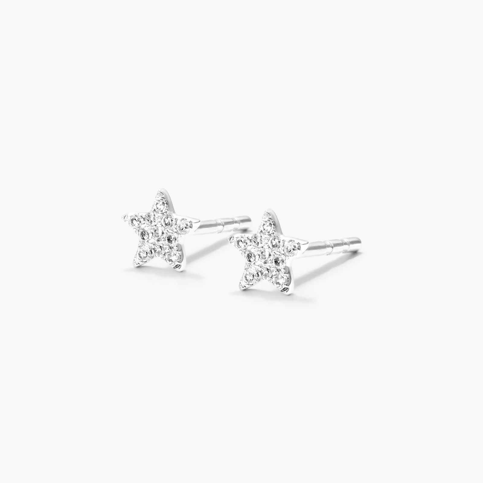 Petite Star Diamond Earrings In 14K White Gold