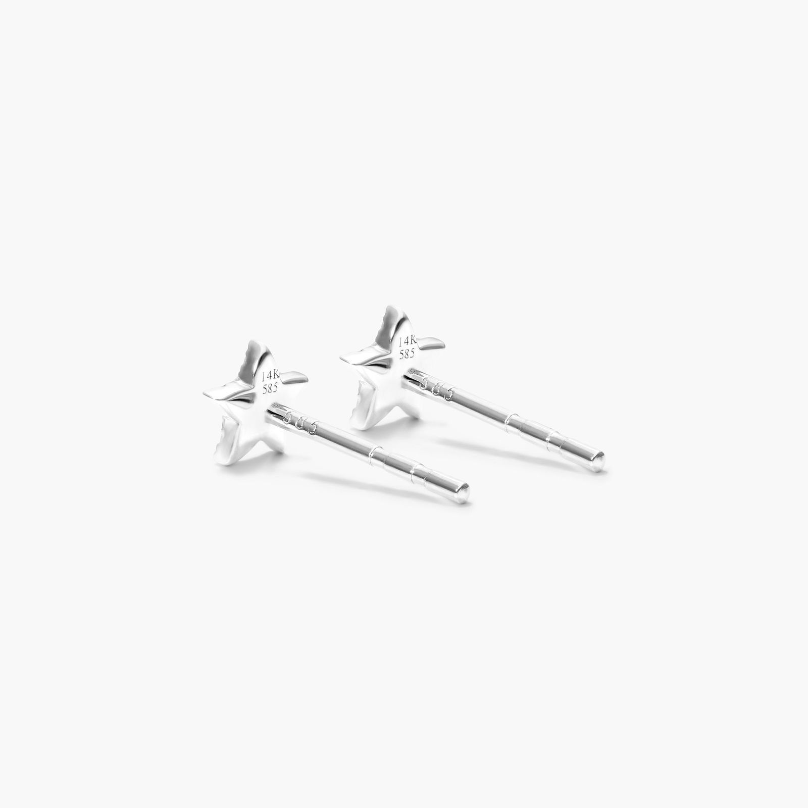 Petite Star Diamond Earrings In 14K White Gold
