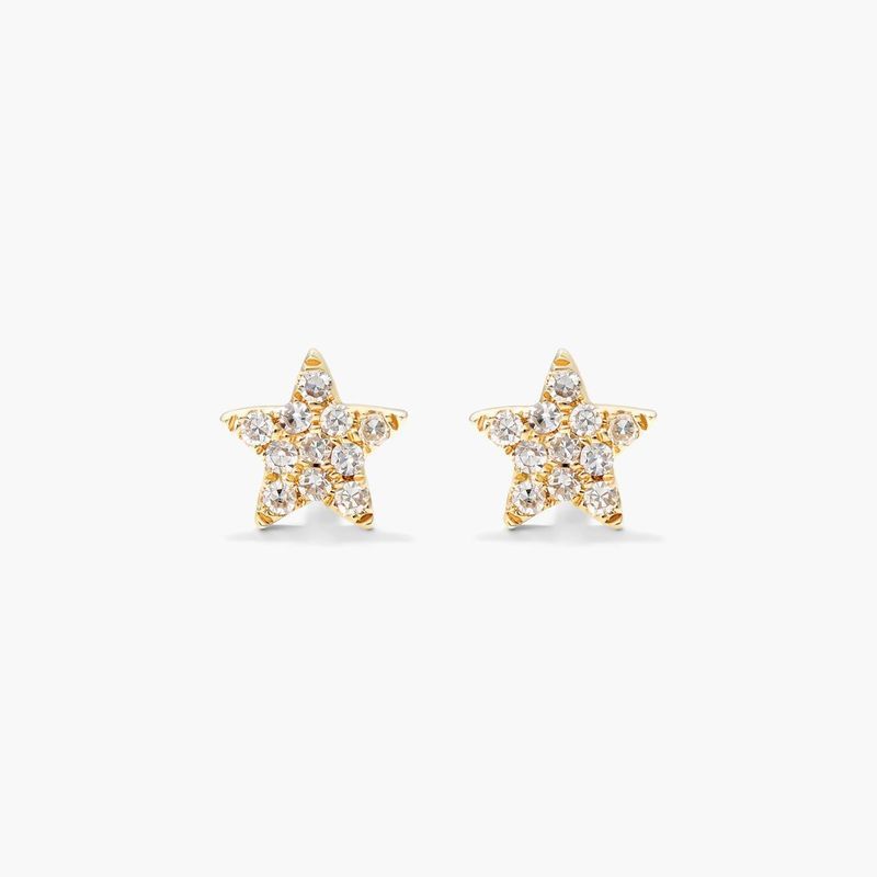 Petite Star Diamond Earrings In 14K Yellow Gold