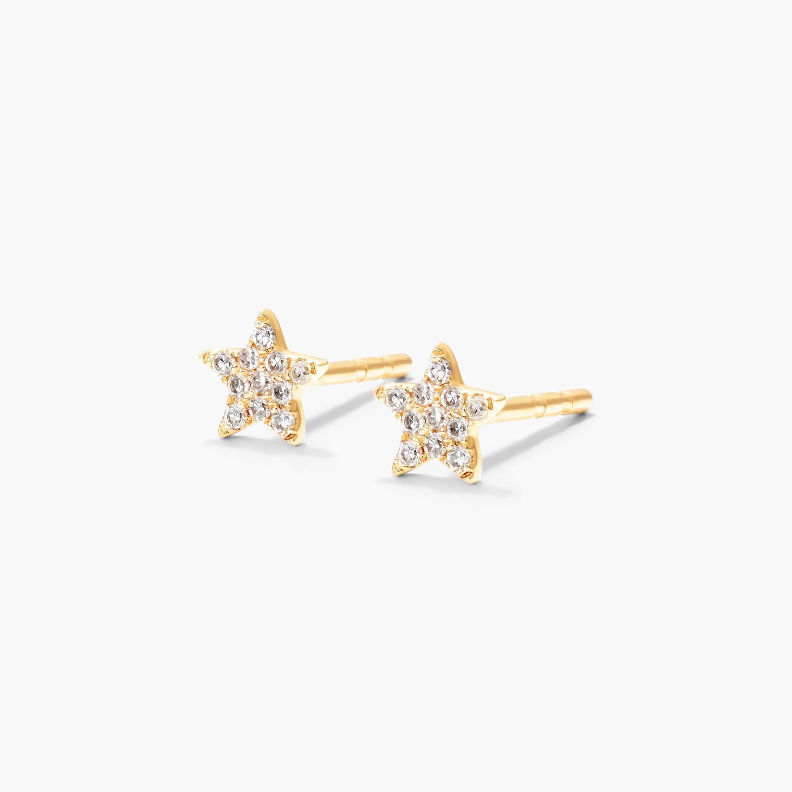 Petite Star Diamond Earrings In 14K Yellow Gold