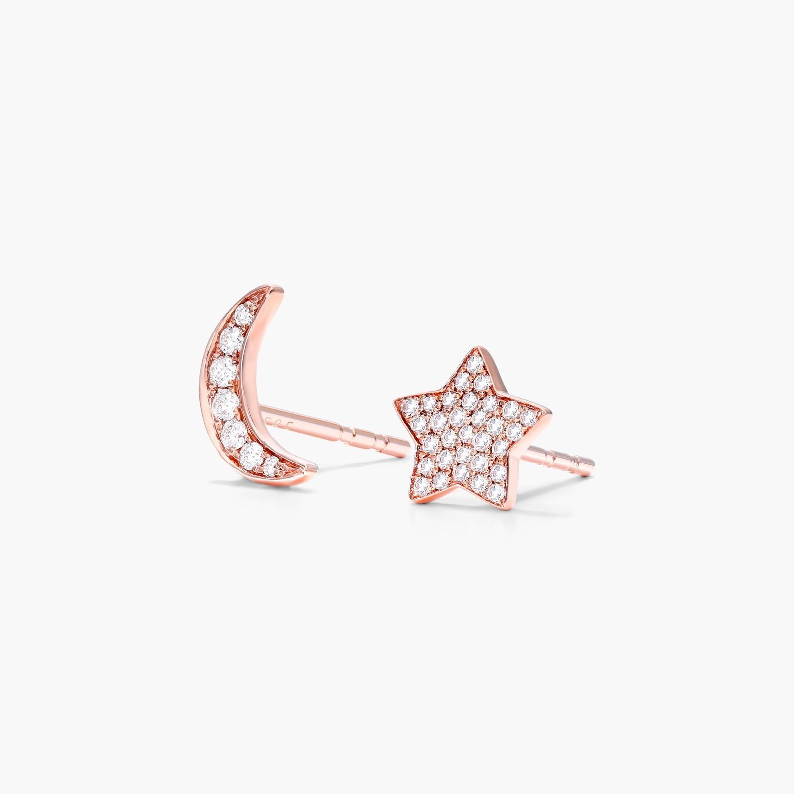 Star And Moon Diamond Earrings In 14K Rose Gold