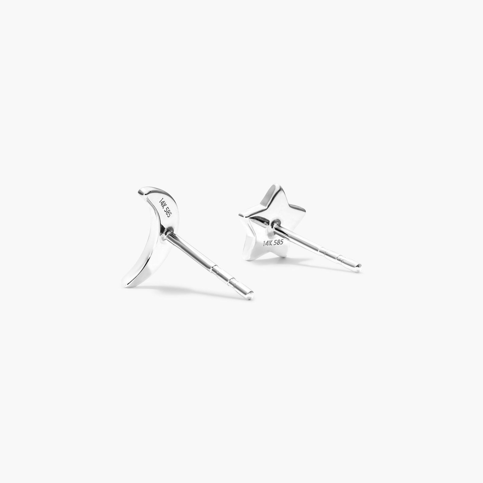 Star And Moon Diamond Earrings In 14K White Gold