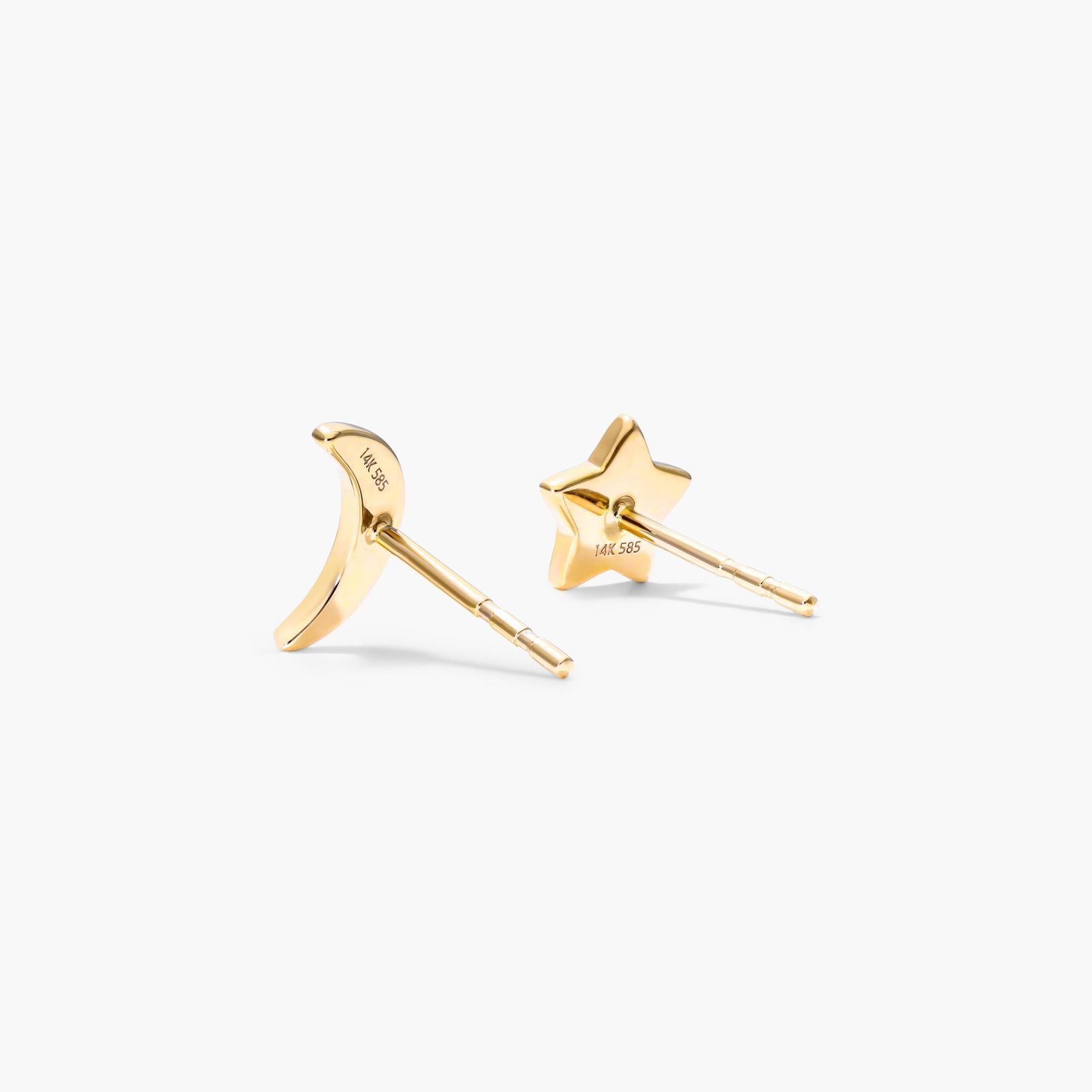 Star And Moon Diamond Earrings In 14K Yellow Gold