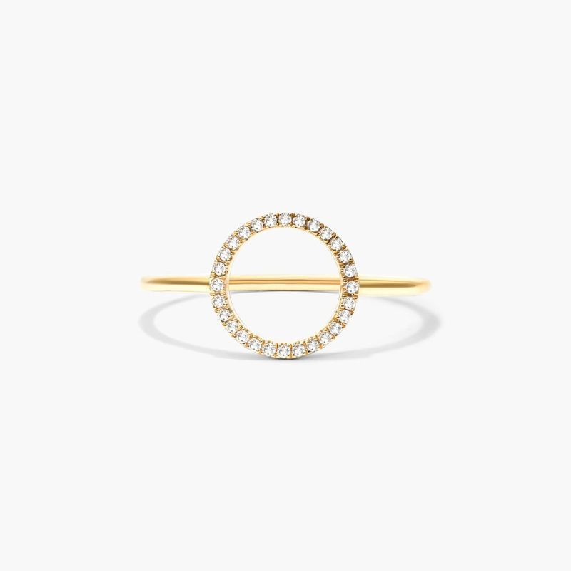 Open Circle Diamond Ring In 14K Yellow Gold