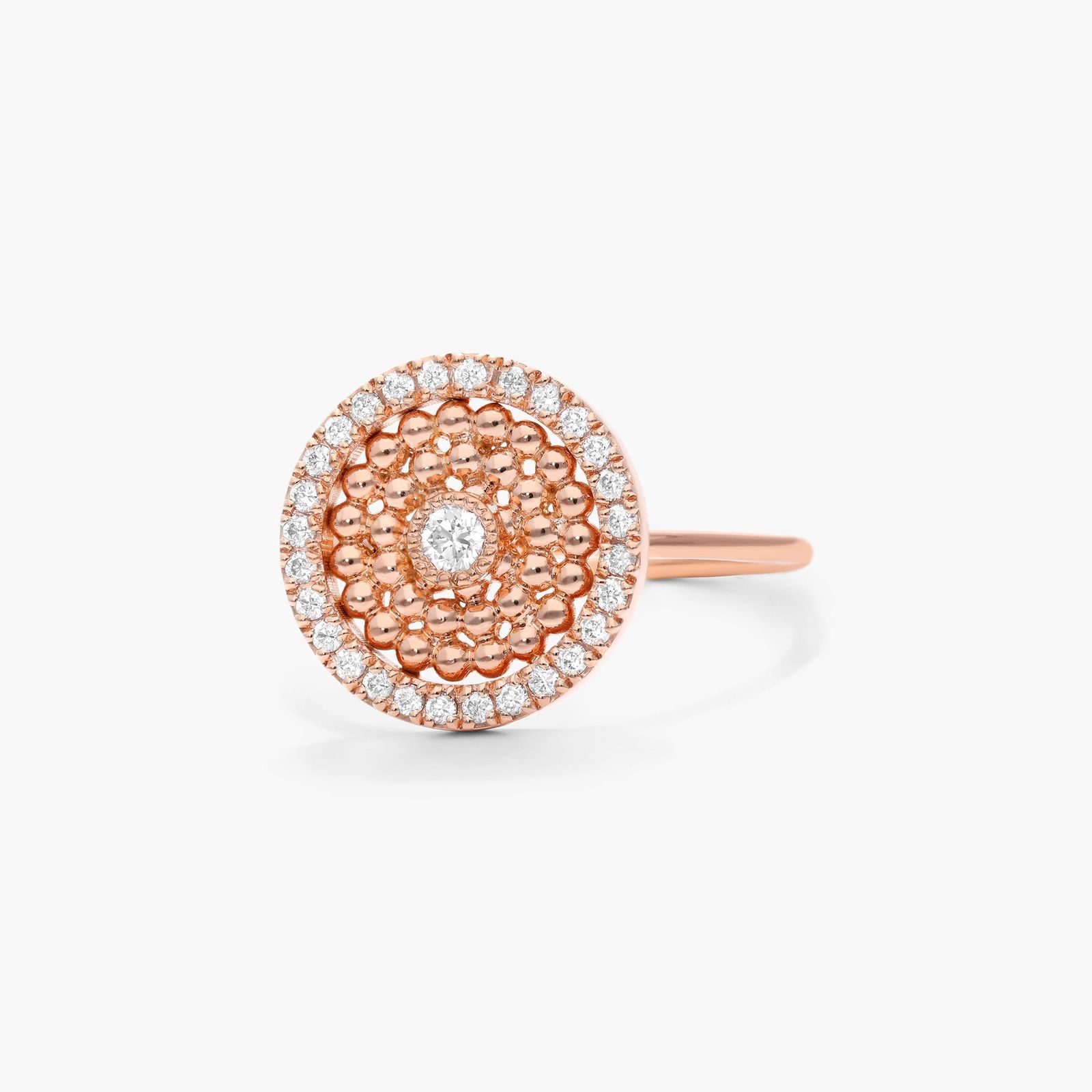 18K Rose Gold Dots Inner Circle Diamond Ring