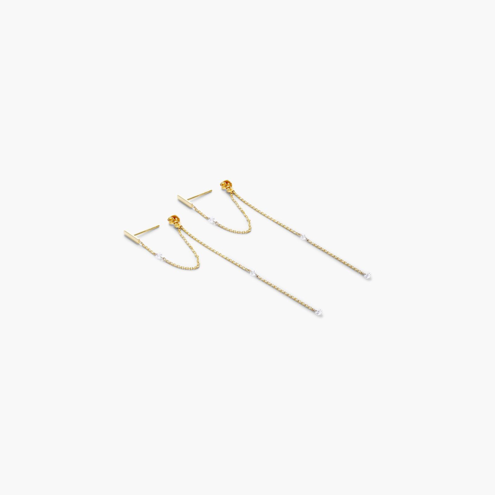 Chained Diamond Front And Back Earrings In 14K Yellow Gold By Brevani
