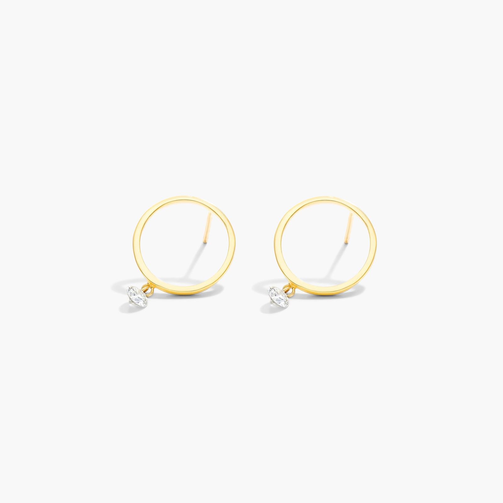Open Circle Single Diamond Earrings In 14K Yellow Gold By Brevani