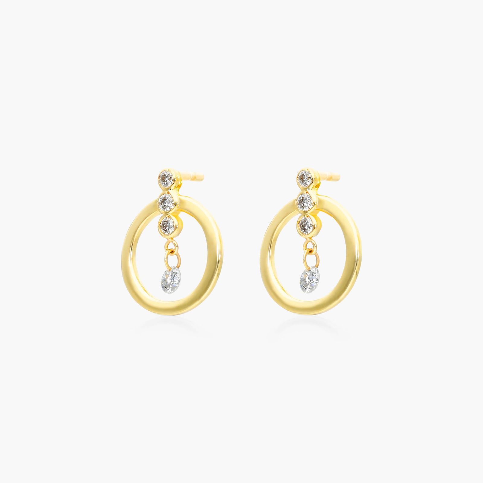 Front Hoops and Dangling Pierced Diamond Earrings In 14K Yellow Gold By Brevani