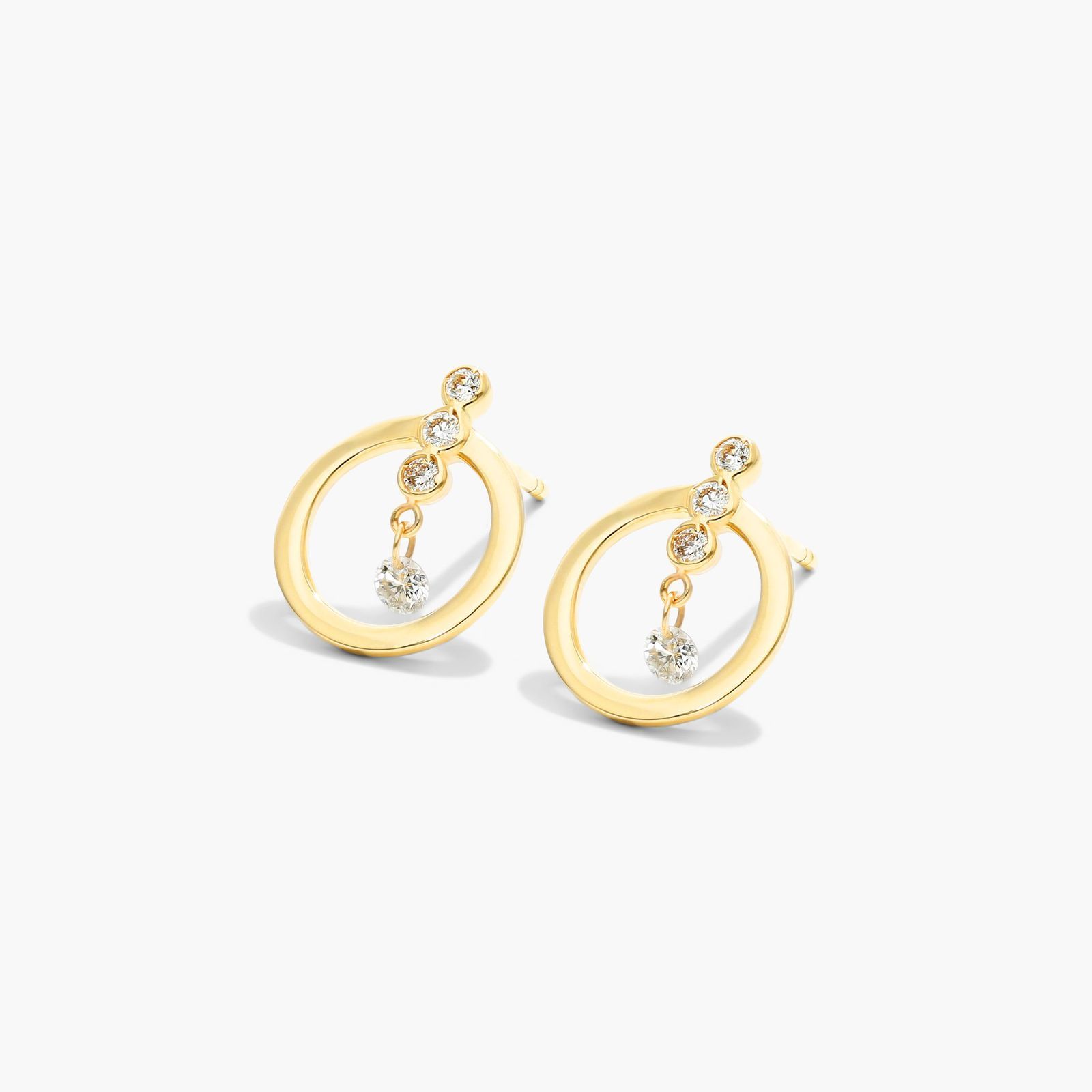 Front Hoops and Dangling Pierced Diamond Earrings In 14K Yellow Gold By Brevani