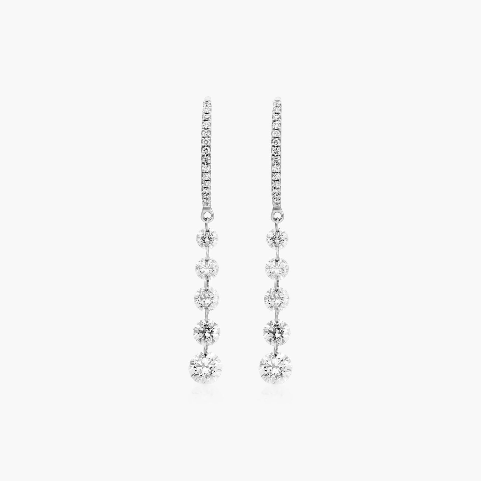 Graduated Pierced Diamond Drop Earrings In 14K White Gold By Brevani