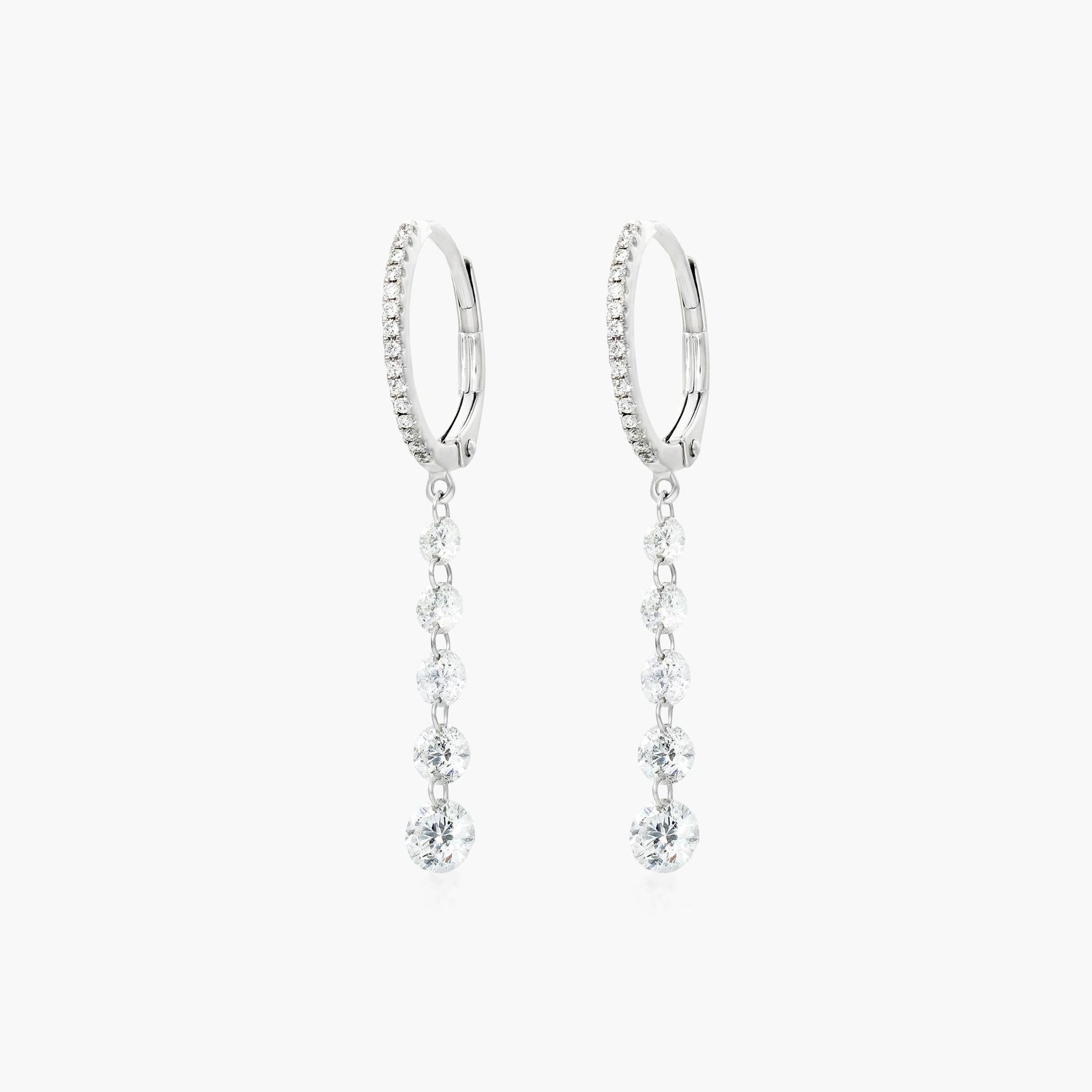 Graduated Pierced Diamond Drop Earrings In 14K White Gold By Brevani