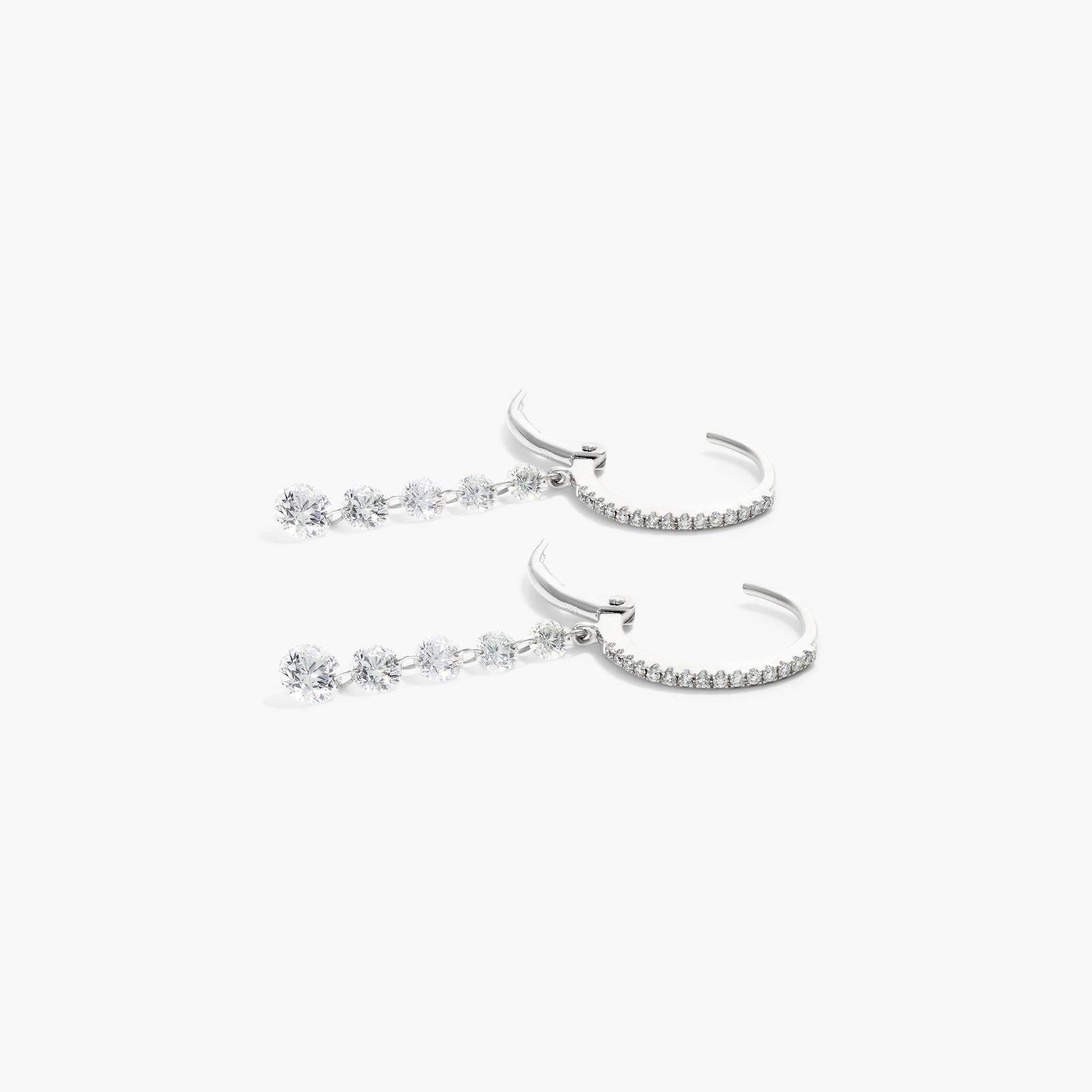 Graduated Pierced Diamond Drop Earrings In 14K White Gold By Brevani