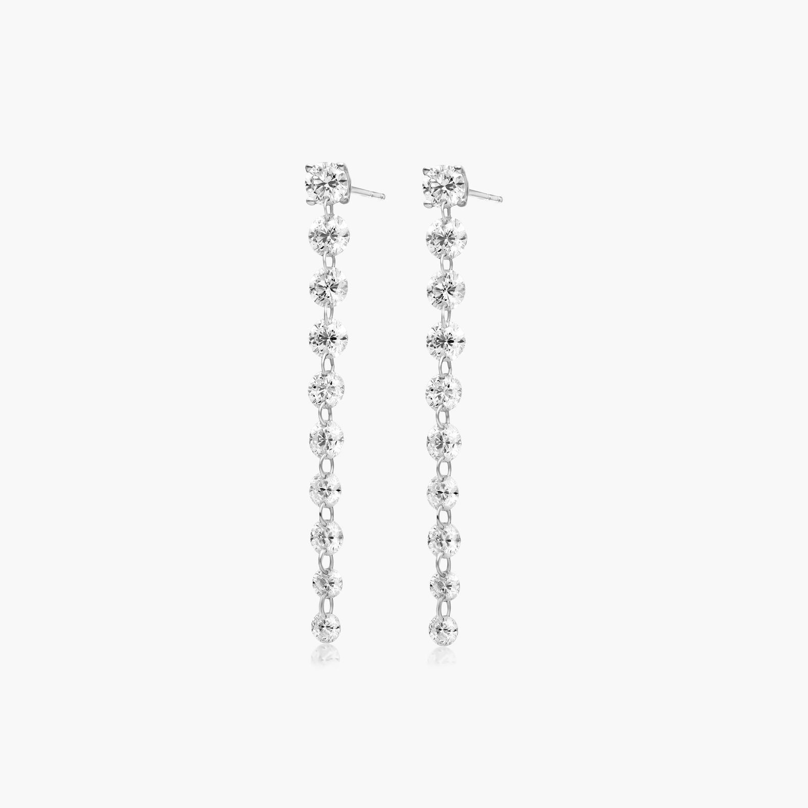 Graduated Pierced Diamond Dangling Earrings In 14K White Gold By Brevani
