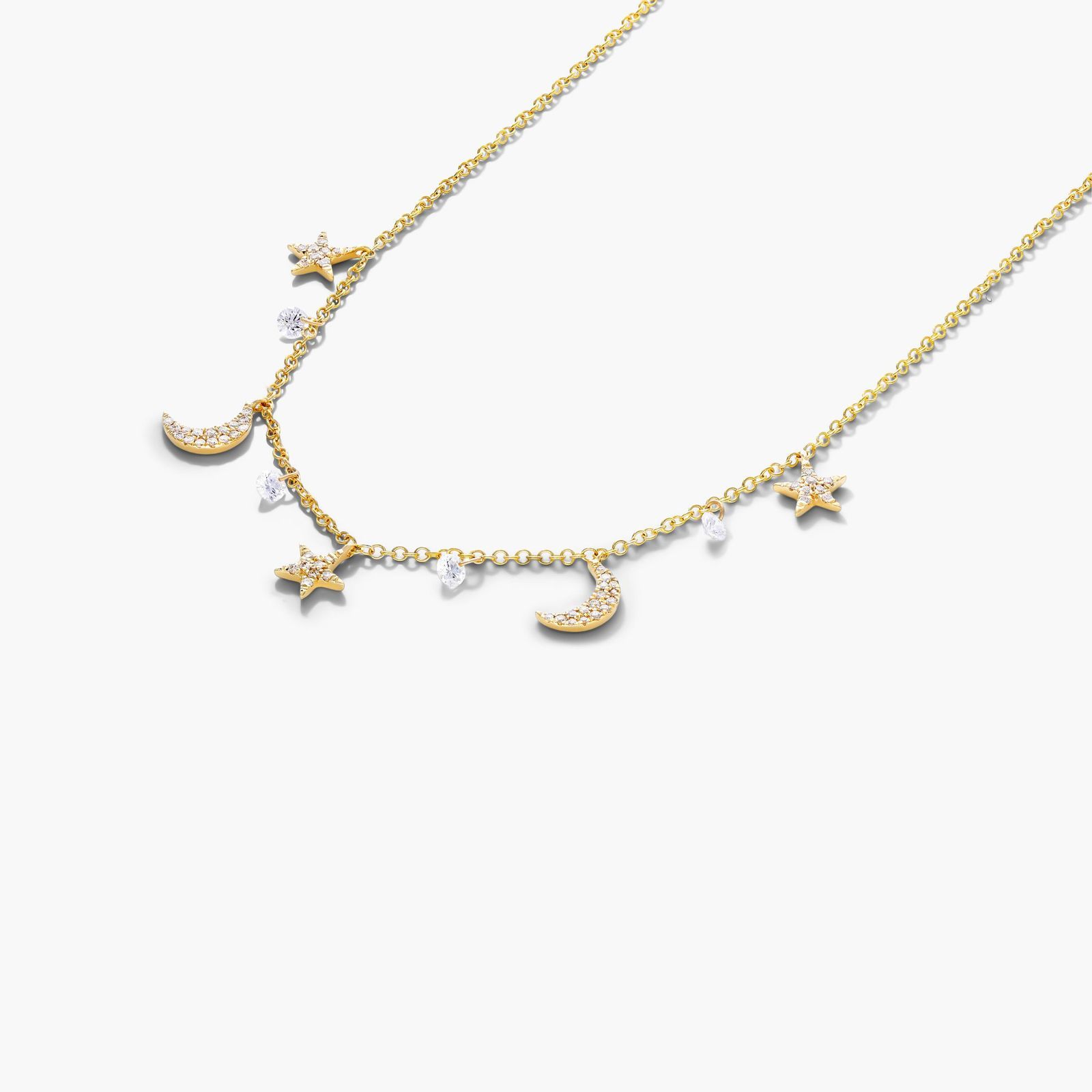 Starry Night Pierced Diamond Necklace In 14K Yellow Gold by Brevani
