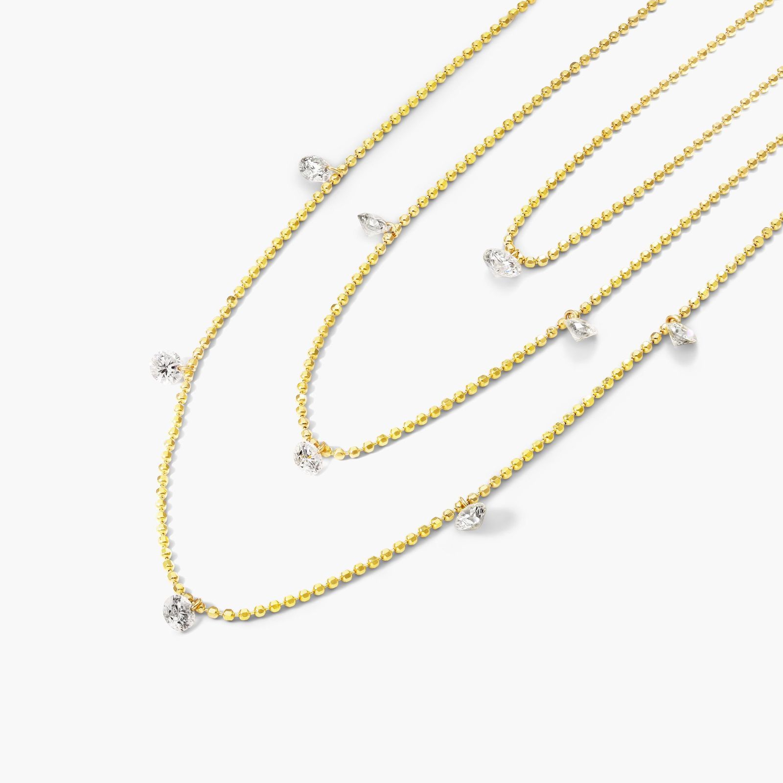 Triple Layer Pierced Diamond Specks Necklace In 14K Yellow Gold by Brevani