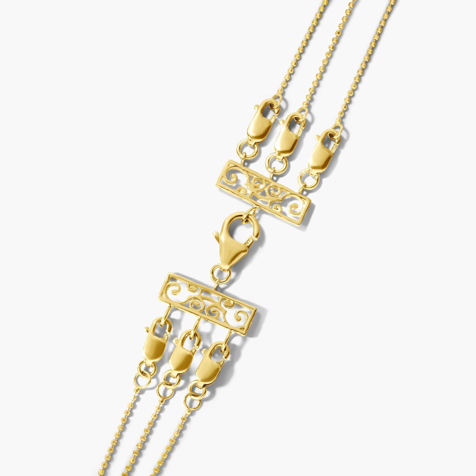 Triple Layer Pierced Diamond Specks Necklace In 14K Yellow Gold by Brevani