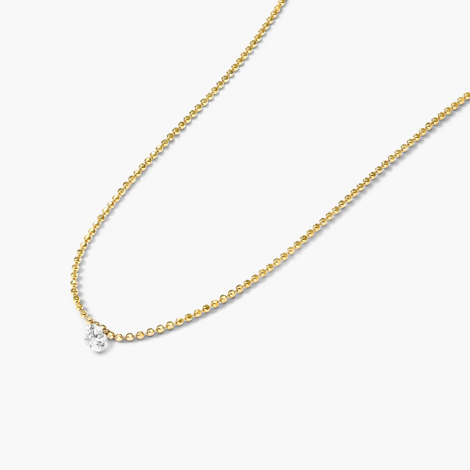 Single Pierced Diamond Speck Necklace In 14K Yellow Gold by Brevani