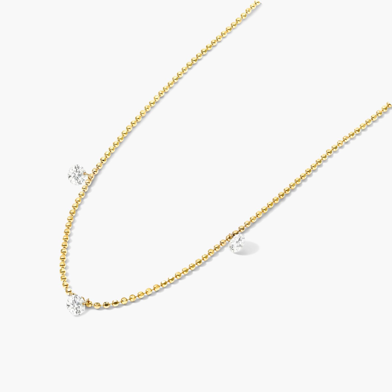 Three Pierced Diamond Specks Necklace In 14K Yellow Gold by Brevani