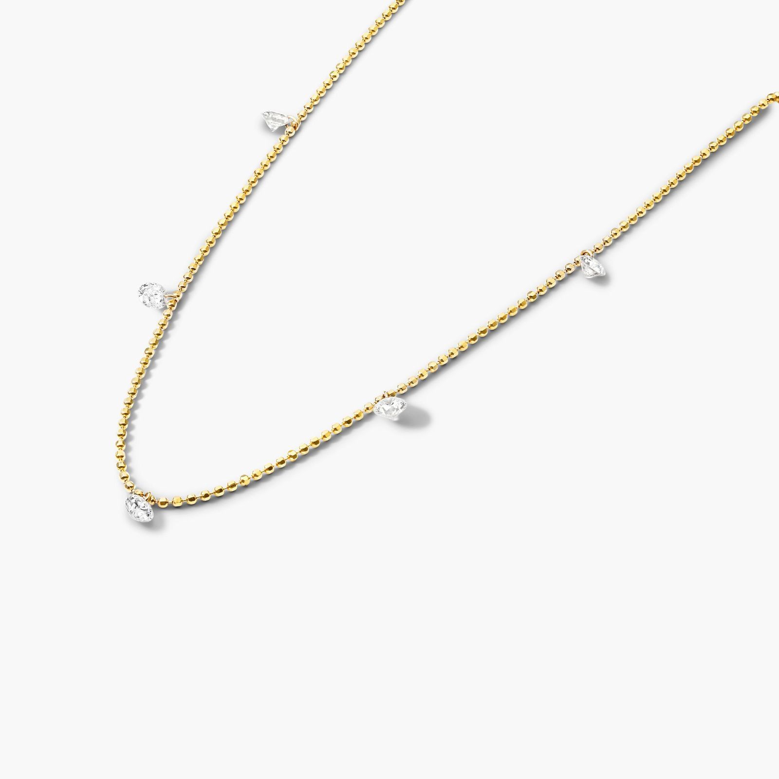 Five Pierced Diamond Specks Necklace In 14K Yellow Gold by Brevani
