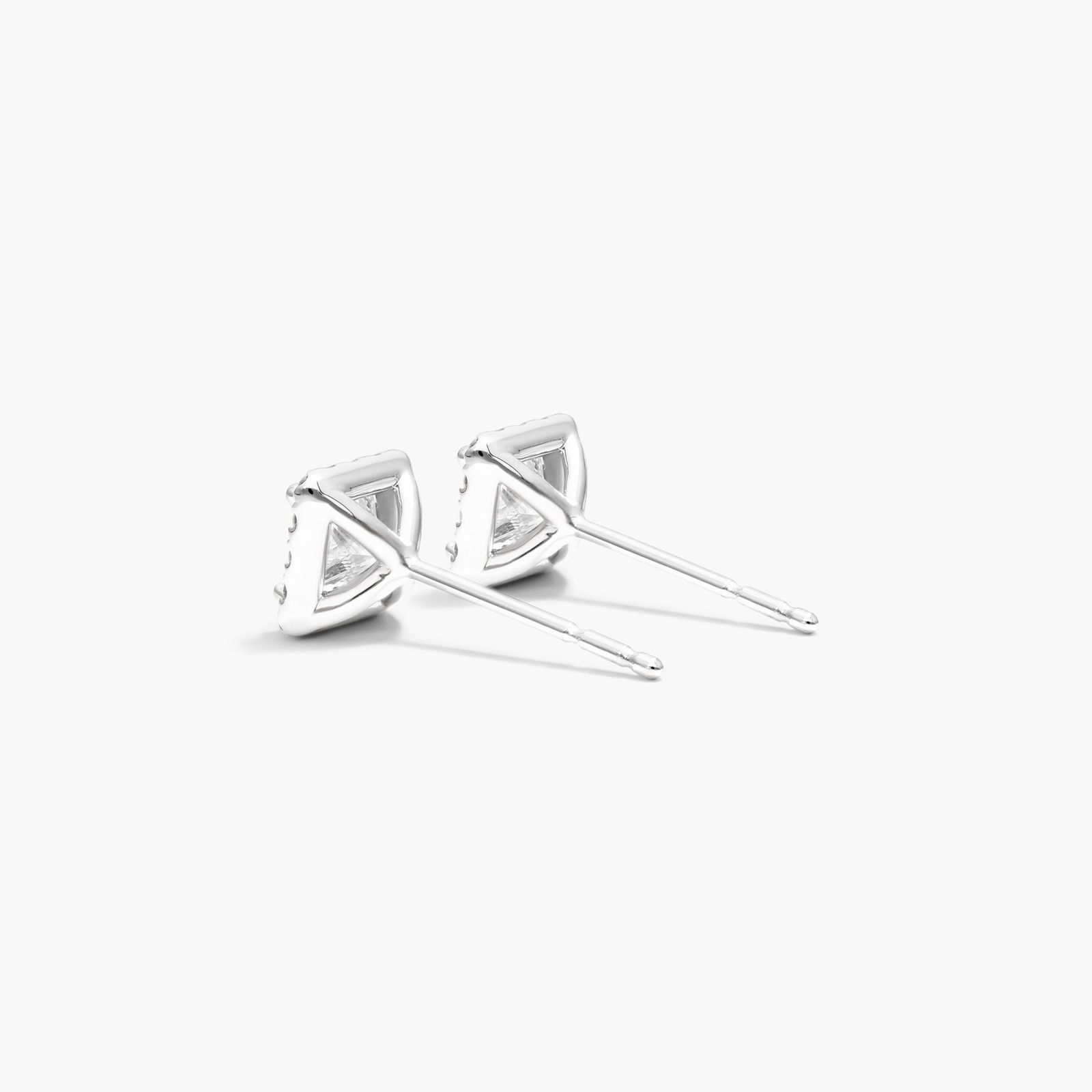 Halo Princess Cut Diamond Stud Earrings In 18K White Gold
