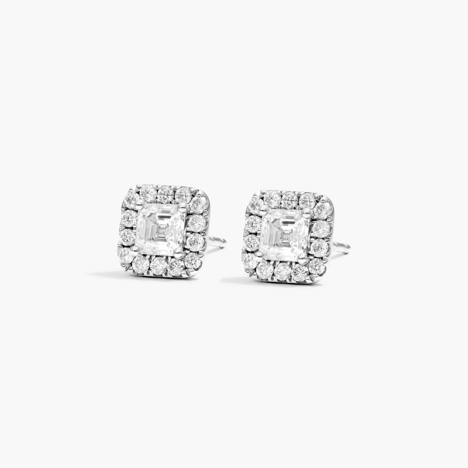 Halo Asscher Cut Diamond Stud Earrings In 18K White Gold