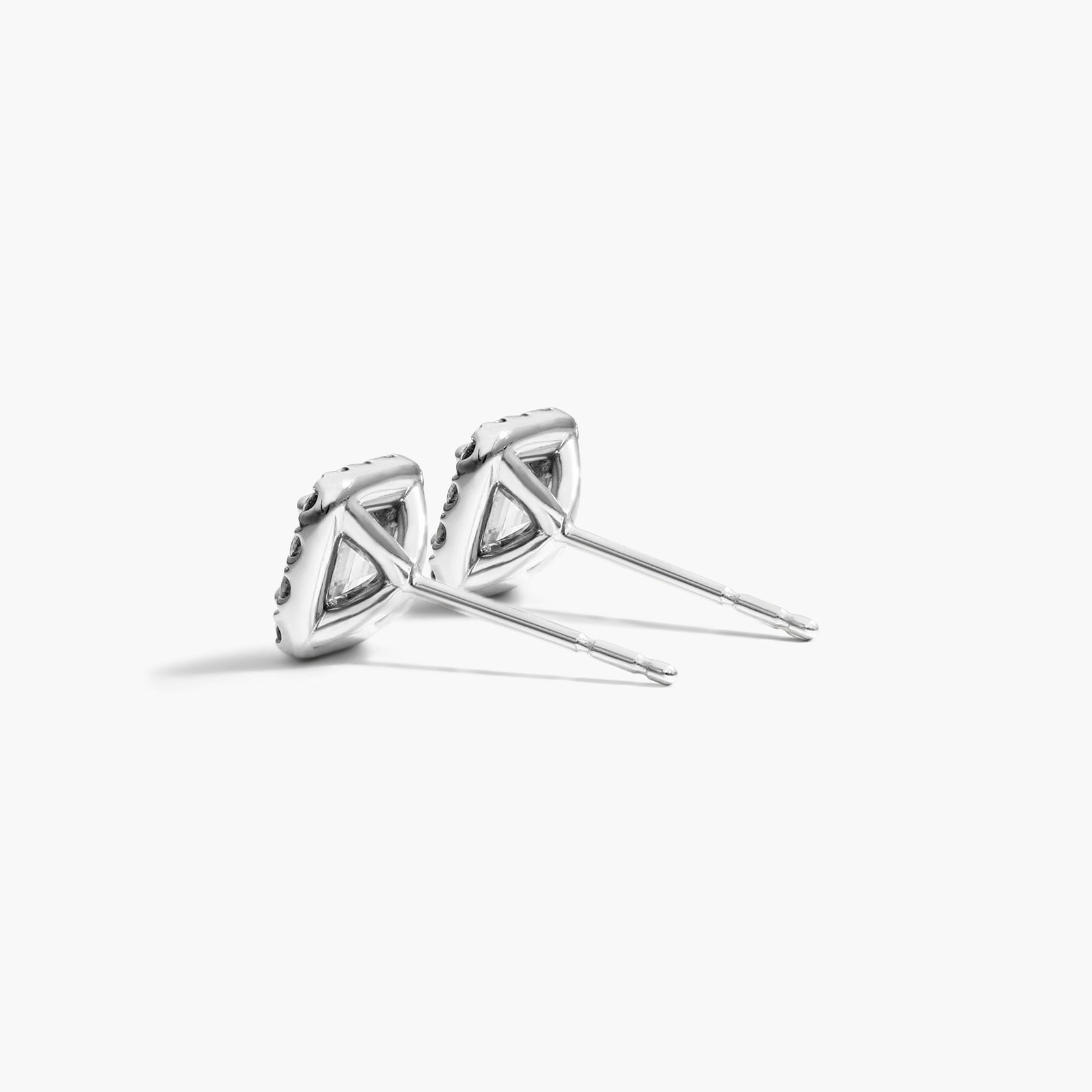 Halo Asscher Cut Diamond Stud Earrings In 18K White Gold