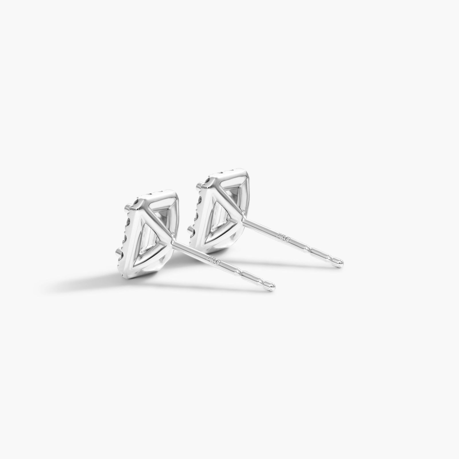 Halo Emerald Cut Diamond Stud Earrings In 18K White Gold