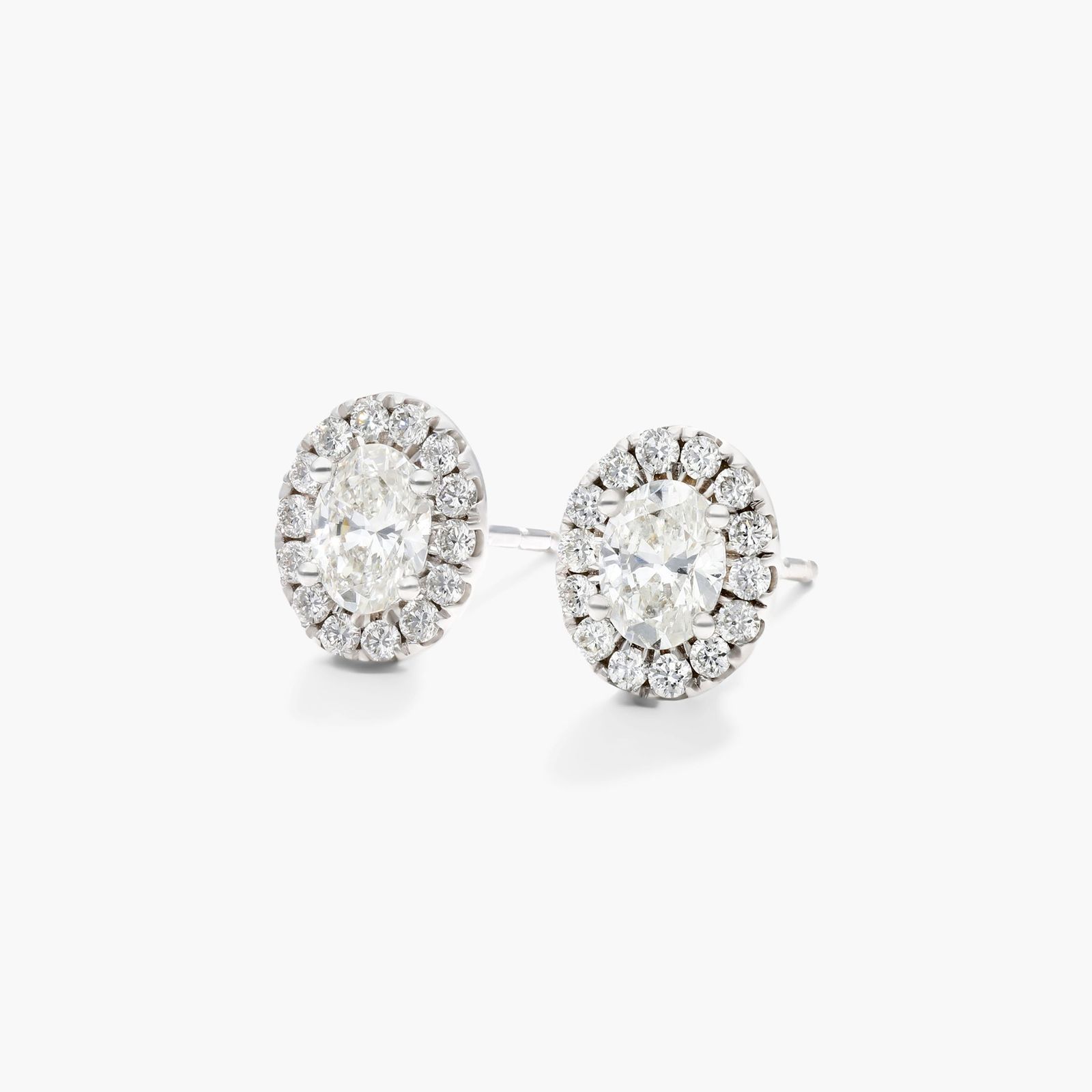 Oval Cut Halo Diamond Stud Earrings 18K White Gold
