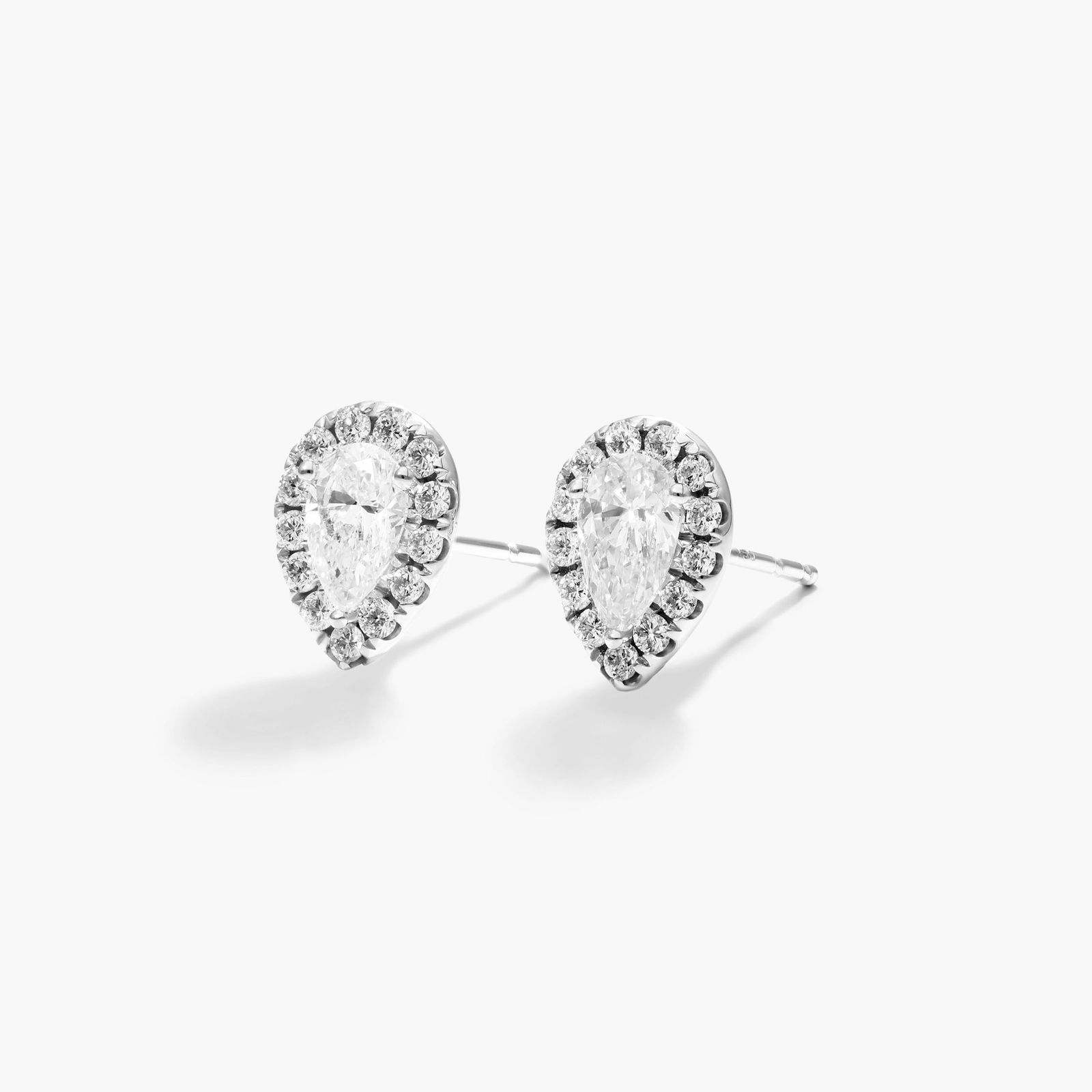 Pear Shape Halo Diamond Stud Earrings In 18K White Gold