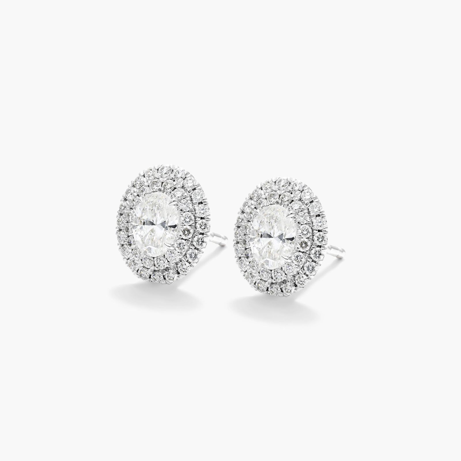 Double Halo Diamond Earrings With Oval Cut Diamonds In 18K White Gold