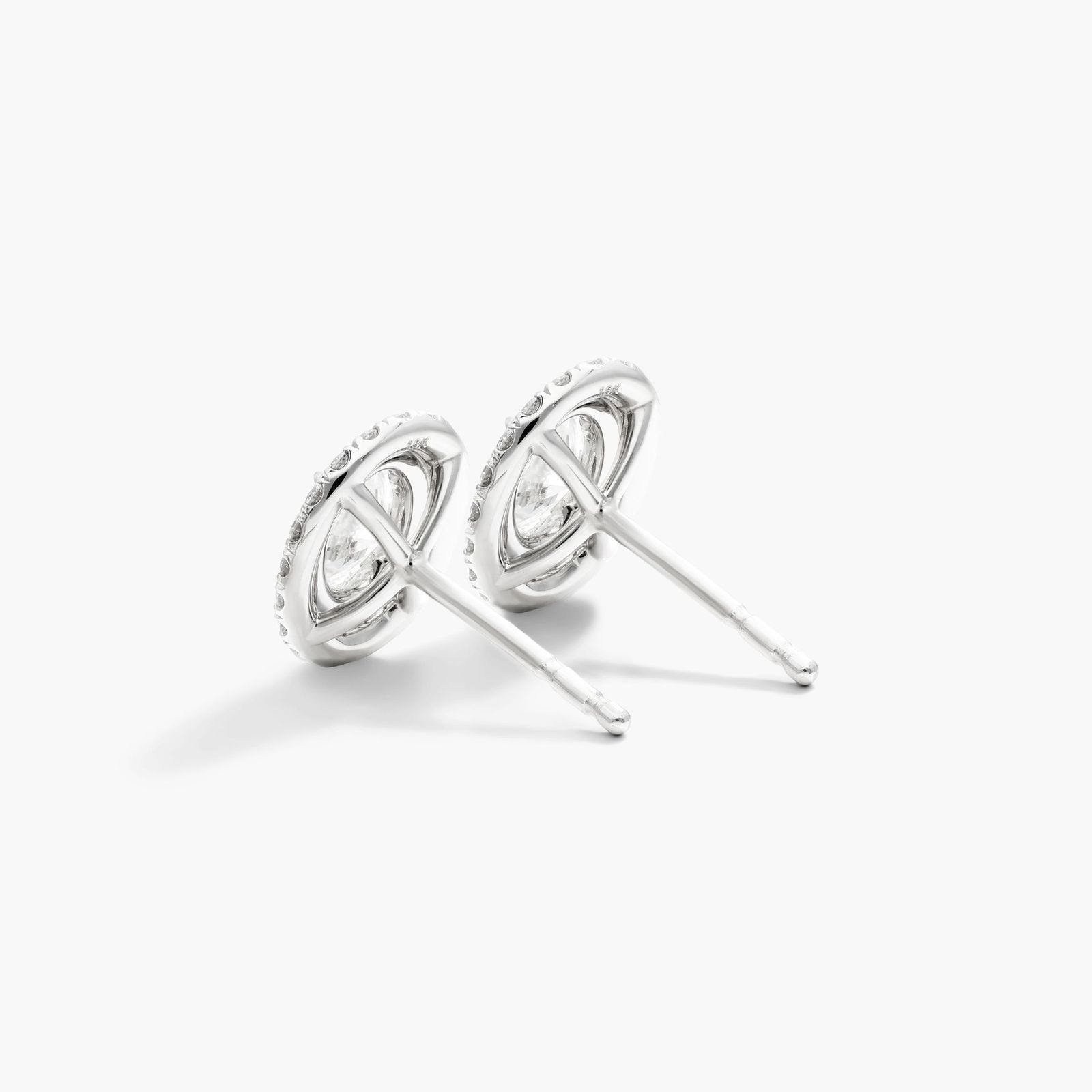 Double Halo Diamond Earrings With Oval Cut Diamonds In 18K White Gold