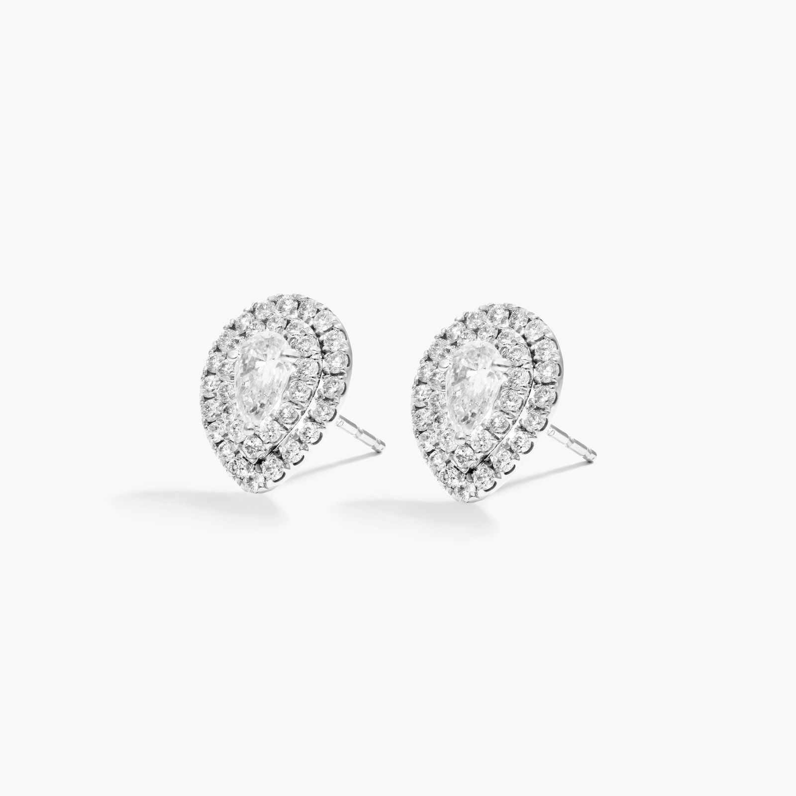 Double Halo Diamond Earrings With Pear Shape Diamonds In 18K White Gold