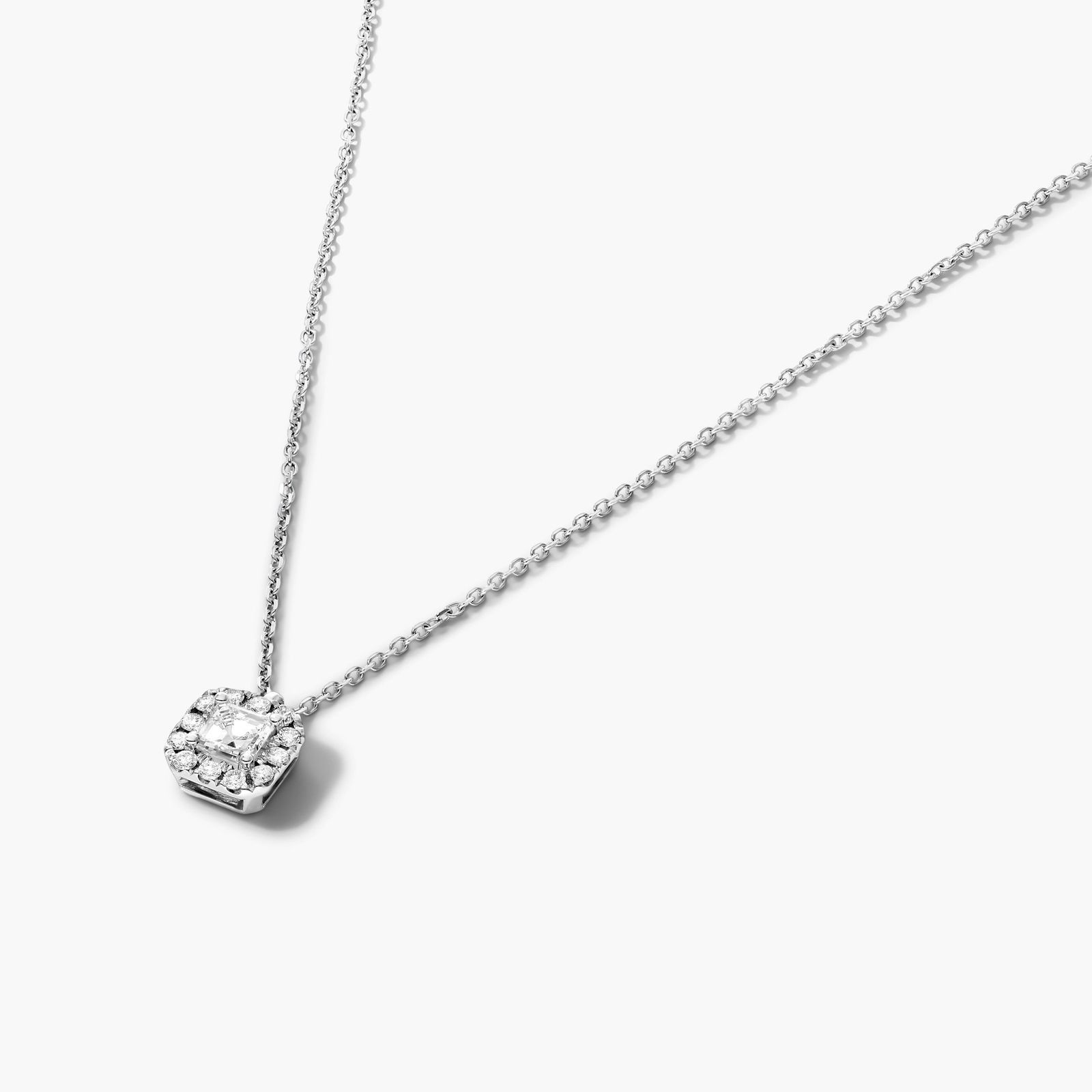 Halo Asscher Cut Diamond Necklace In 18K White Gold