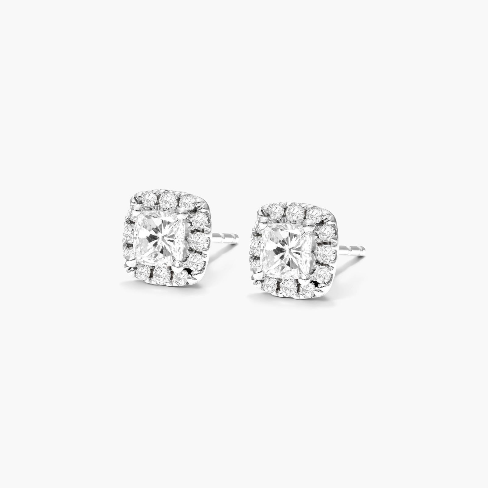 Cushion Halo Diamond Stud Earrings In 18K White Gold